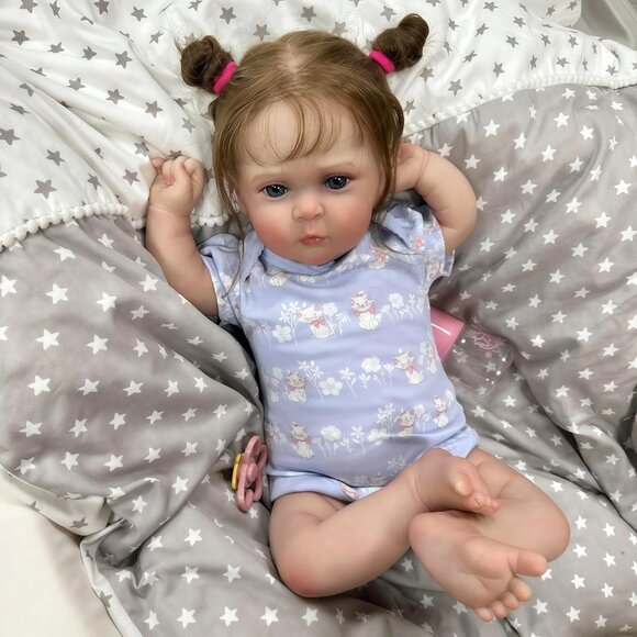 💫 Reborn Baby Doll Jocy Blue Poseable Hand-Painted Soft Weighted Body Kids Toy - Picture 5 of 7